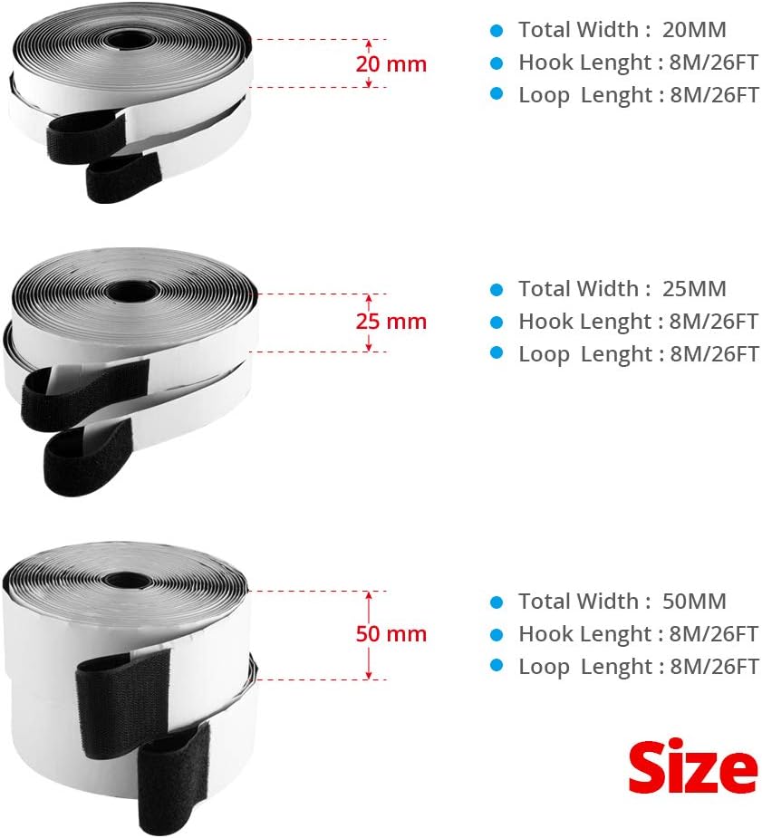 26 Feet Sticky-Back Hook and Loop Strips Roll, 3/4 Inch Black Self Adhesive Hook Loop Tape Double Sided Hook Loop Fastener Tape for Indoor Outdoor Home School Office - Image 6